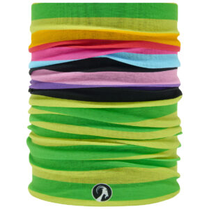 Stolen Goat bright green and rainbow stripe cycling neckwarmer