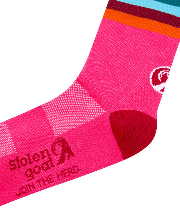 Pink misty cycling sock with multi stripe