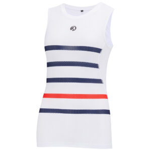 Stolen Goat women's Vulcan white mesh cycling base layer with navy and red breton stripes