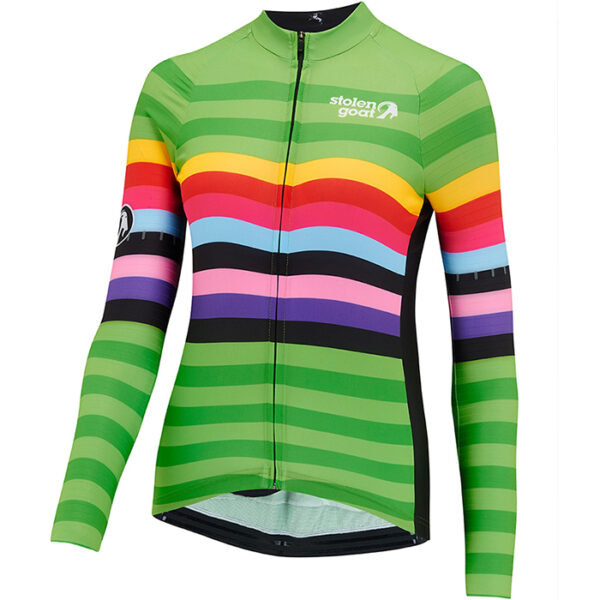 Stolen Goat Lithium jersey green tonal stripe with rainbow block stripe