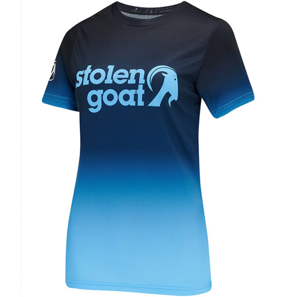 Stolen Goat Zion mountain bike jersey with blue gradient fade design