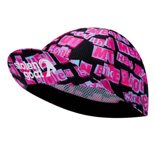 Stolen Goat Ransom cycling cap black with pink and blue typography print