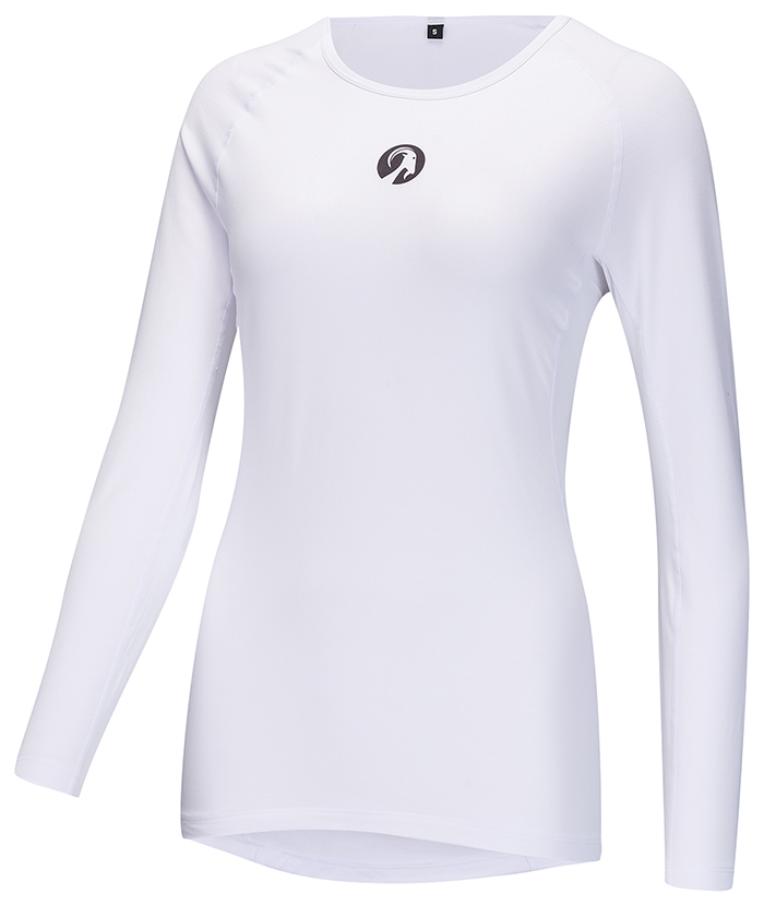 Stolen Goat white Kiko long sleeved thermal base layer, plain white with black and white round goat head logo in the upper centre of the chest