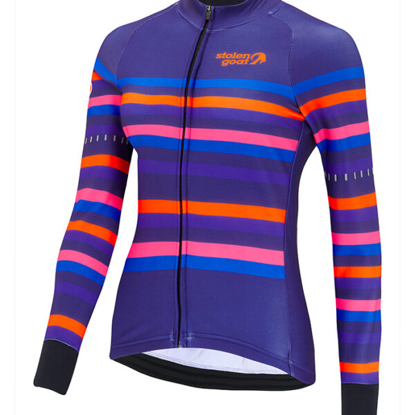 Stolen Goat women's doof purple and striped long sleeved thermal cycling jersey